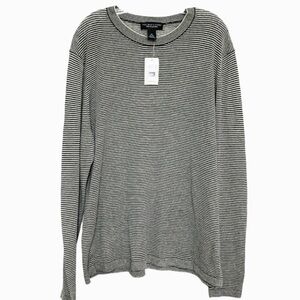 𝅺BLOOMINGDALE'S LINEN Cotton Blend Crewneck Navy Beige Striped Sweater XL NEW